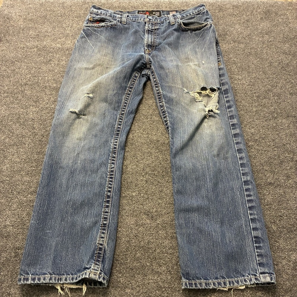 Ariat M4 Relaxed Boot FR Jeans Mens 36x30 Ripped Faded Workwear Blue Denim
